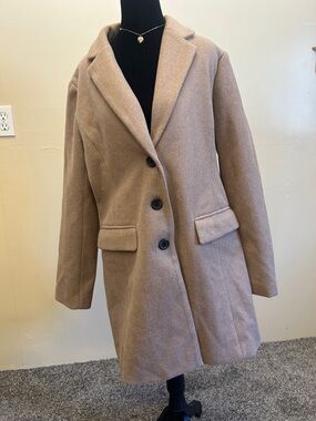 Allegra K Beige Single-Breasted Wool Blend Pea Coat Size Large NWT Pretty